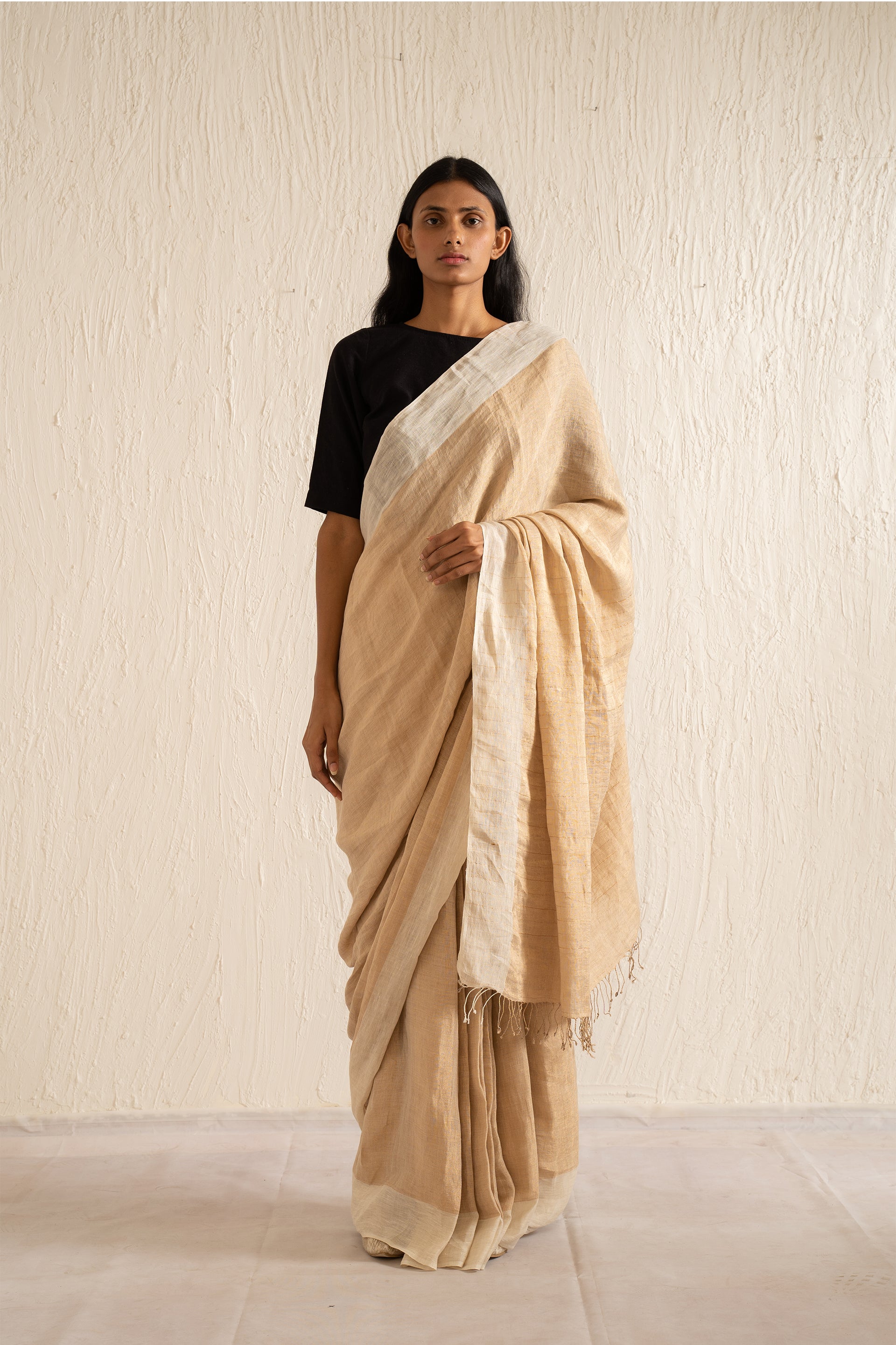LINEN SAREE WITH ZARI STRIPES