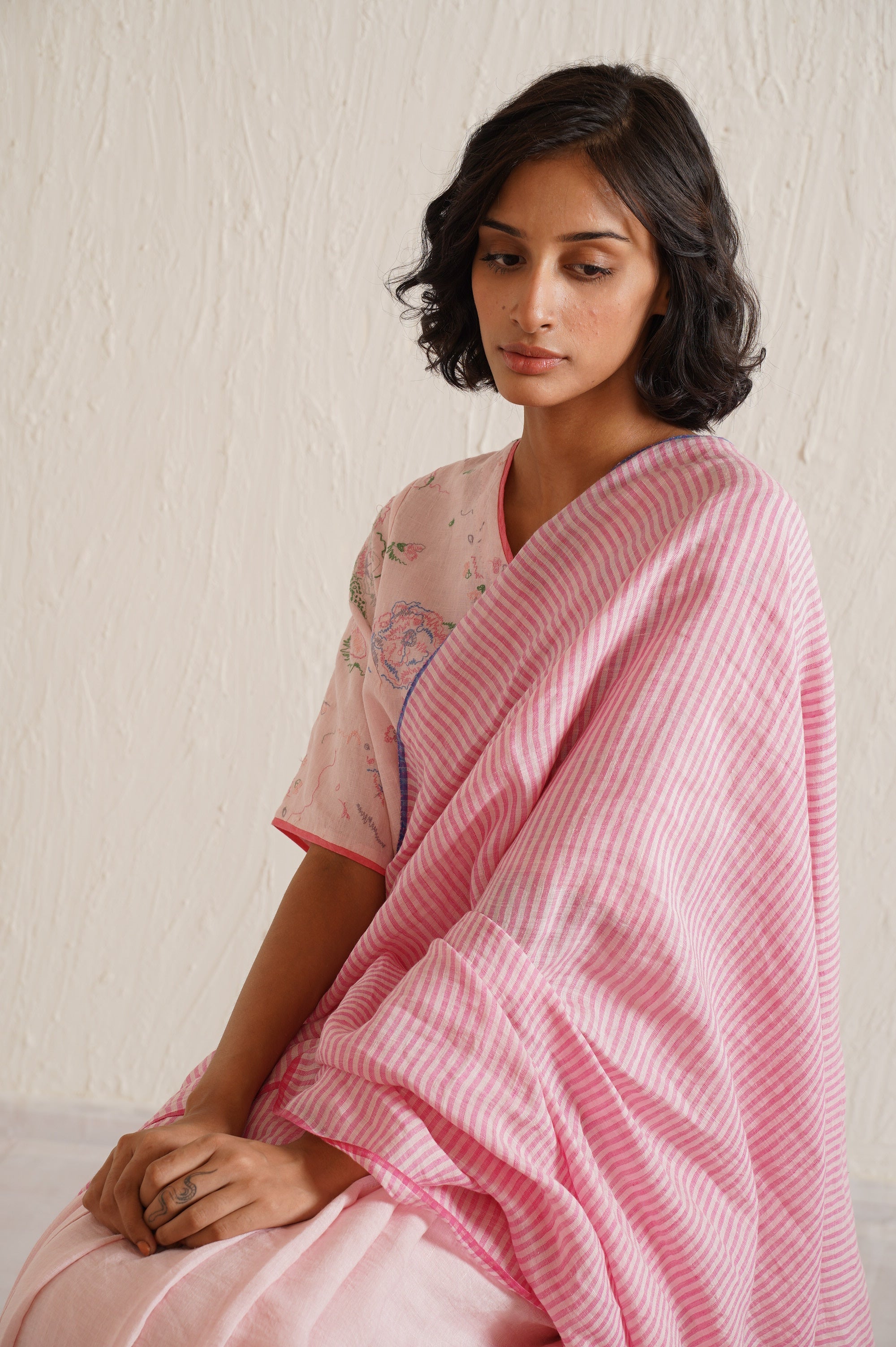 PINK STRIPER SAREE