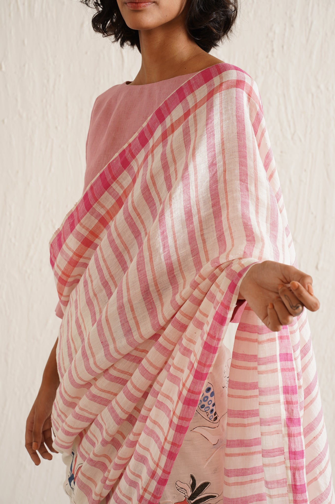 WHITE & PINK CHINTZ SAREE