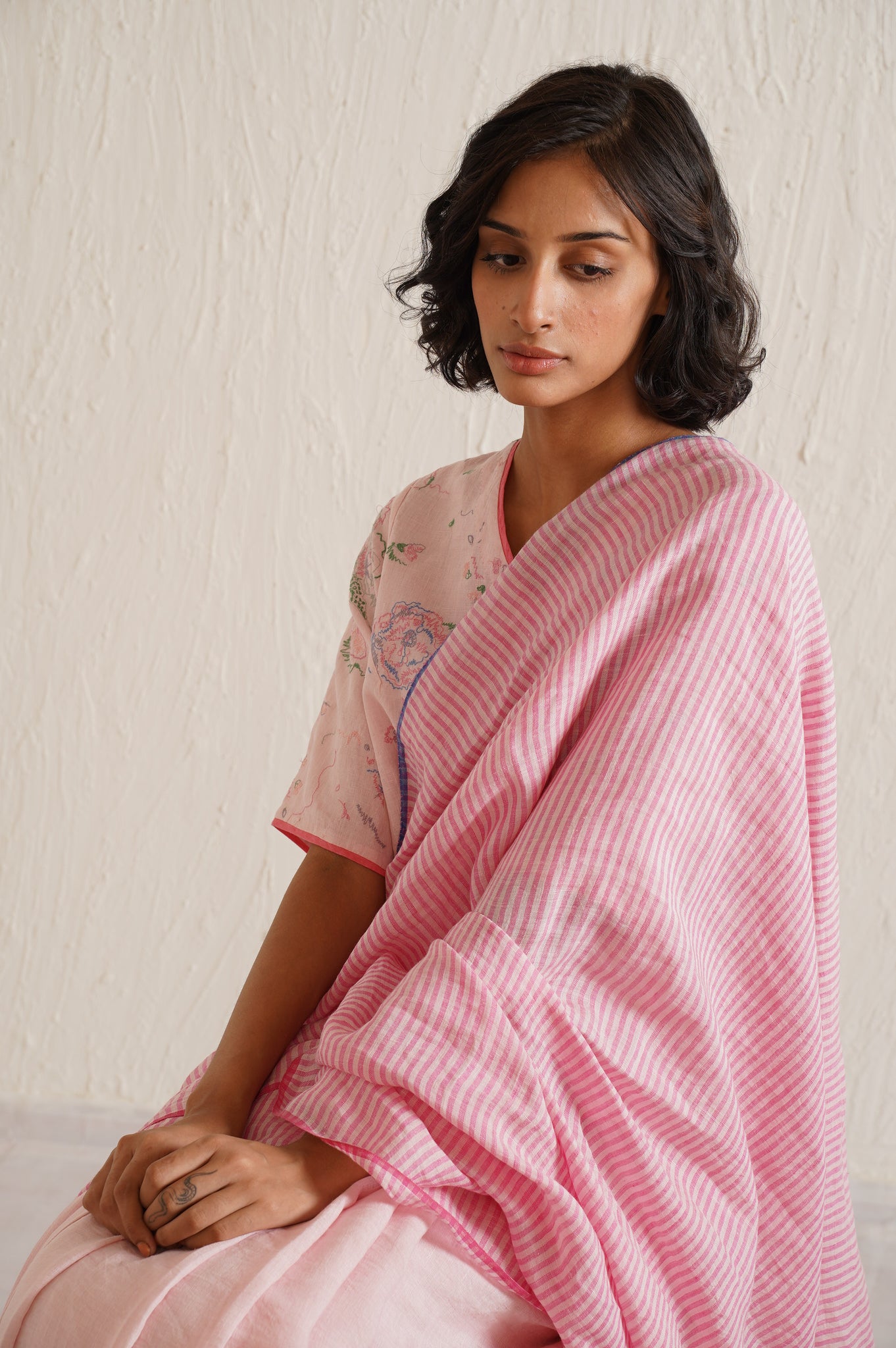 PINK STRIPER SAREE