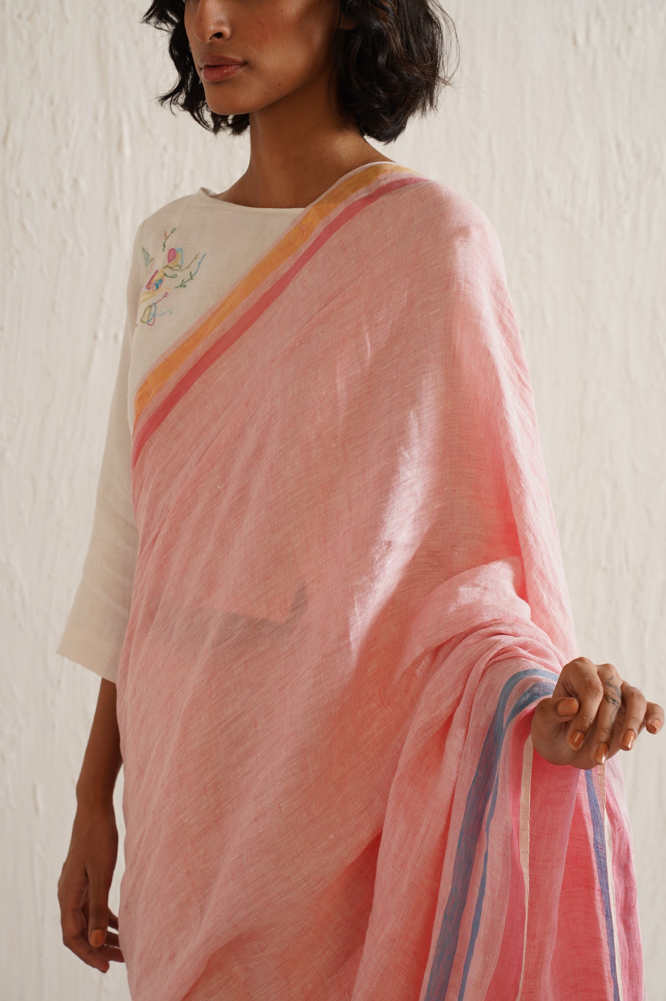 PINK & WHITE HANDBLOCK PRINTED SAREE